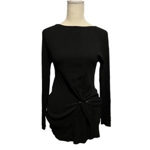 NWOT L’AGENCE Black Crew Neck Sweater with Twisted Knot Detail on Front